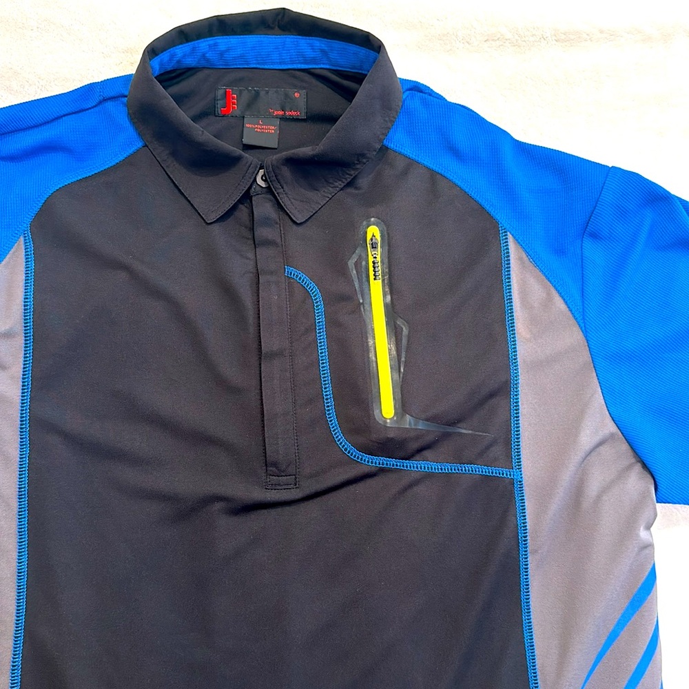 J by Jamie Sadock Mens Polo Shirt Multi‎ Black 4 Button Performance Stretch Sz L